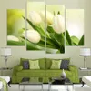 4 piezas Venta caliente pintura de pared moderna encantadoras flores de tulipán blanco pintura al óleo moderna sobre lienzo cuadros para sala de estar (sin marco)