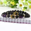 New Design Hot Sale Wholesale 10pcs/lot Lava Stone Beads with Gold-plated Fatima Hamsa Hand Protection Stretch Bracelets for men