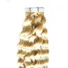 613 Blond Virgin Hair Human Tape In Kinky Curly Human Hair Extensions 50g 20pcs / Set Skin Weft Seamless Human Hair