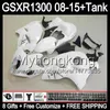 Blanco brillante 8 regalos para SUZUKI Hayabusa GSXR1300 08 15 GSXR-1300 14MY167 GSXR 1300 GSX R1300 08 09 10 11 12 13 14 15 Kit de carenado blanco negro