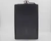 Dahili bir Katlanabilir Cam Flask Huni ile 8oz Flask - Paslanmaz Çelik - Premium Deri Sarma (Siyah Deri)