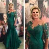 Dark Green Mermaid Long Sleeves Applique Crystals Sexy Mother Of The Bride Dresses For Wedding Women Evening Dress7791905