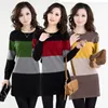 Wholesale- 2016ファッション新しい女性の長いセータープラスサイズの縞模様の女性プルオーバーカジュアルな女性セータードレス紫、黄色、赤、緑のSM、L~XXXL