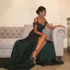 Dark Green 2017 Sexy Prom Kleider eine Linie Chiffon OffThesoulder Floorloch High Side Split Spitzen elegantes langes Abendkleid für 9826025