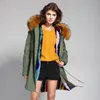 2017 new High quality fashion women luxurious big raccoon fur collar coat with rabbit wool hood warm winter jacket liner parkas long top