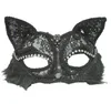 Wenecka maskarada maska ​​kobiet seksowna czarna błyszcząca fantazyjna kotka koronkowa maska ​​na Halloween Cat Lace Eye Mask HJ120