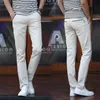 Wholesale- Stretch Men's Slim Fit Casual Pants Flat Front Chinos 97% Cotton Hight Quality Long Trousers for Men Khaki Black 6 Colors