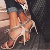 2017 mode femmes sandales en cristal diamant talons hauts bout ouvert chaussures de célébrité talon mince dames strass chaussure de mariage sandales de gladiateur