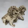 まれなChinois Argent Gardien Lion Foo Fu Dog Statueペア12 cmオート