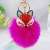 18Color Cute Bling Rhinestone Fox Real Rabbit Fur Ball Y Keychain Car Key Chain Ring Pendant For Bag Charm 91923472712582