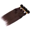 Extensiones # 2 Marrón oscuro Brasileño Virgen Remy Cabello Tejido recto sedoso 3 piezas / lote Cabello color chocolate Paquete de cabello humano recto brasileño