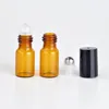 3 ml bernsteinfarbene nachfüllbare Roll-on-Flasche, Glasrollerkugel, schwarzer Schraubverschluss für ätherisches Öl, Lipgloss, Parfüm, braunes Roll-on-Röhrchen, Reisegröße