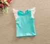 Baby meisjes kleding baby tank tops tees vliegende mouw pure katoenen kant shirt kinderen meisje gestreepte zachte vest zomer kleding 7 kleuren voor 0-5t