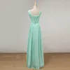 Abito da damigella d'onore lungo in chiffon plissettato Abito lungo fino al pavimento verde menta per la festa nuziale New Robe Demoiselle D'Honneur