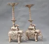 10 '' China Silver Bronze Pair Elephant Candle Stick Bronze Statue
