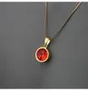 Fashion Round Crystal Gem White And Red Rhinestone Charms Small Pendant Necklace Hip Hop For Men Women With Gift Box