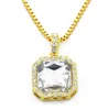 18K Vergulde Hiphop HIP - Hop Square Diamond Red Men's Necklace