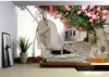 High Quality Costom 3D European Vintage Romantic Street Rose Fresco TV Background Wall