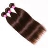 Prix de gros de cheveux humains brésiliens # 2 Bundles de cheveux raides brun foncé Extensions de cheveux raides de couleur moka Bundle péruvien vierge brun