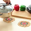 Bloem kleur bamboe kom mat tafel cirkelvormige holle keuken pot mat anti scald cup kom mat keukenaccessoires ia562