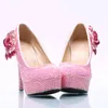 Plus Size 45 Delle Donne Dress Shoes Pink AB Colore Flower Strass da sposa Party Shoes Handmade Compleanno Prom Pront Tacchi da sposa Pompe da sposa