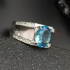 Mode Blauw Topaz Ring voor Man Solid 925 Sterling Silver Man Ring 100% Natural 8 * 10mm Topaz Man Classic zilveren sieraden