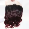 360 Lace Frontal mit Bundles Two Tone Dip Dye Burgund 99J Body Wave Ombre Echthaar spinnt Verschluss