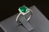 Vecalon marque femme coussin coupe 3ct 5A Zircon vert Cz Sterling Sier bague de fiançailles de mariage pour les femmes