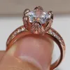 Wholesale Handmade Luxury Jewelry 925 Sterling Silver Rose Gold Plated Round Cut Topaz CZ Diamond Birthstone Women Wedding Band Lotus Ring