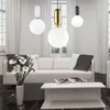 L22-Creative Nordic Simple Led Pendant Light Plate Metal Milky Frosted Round Glass Shades Suspension Lamp for Dining Room Bar