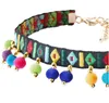 Handmade Bohemia Choker Necklace Women Woven Colorful Plush Ball Pendant Ethnic Neck Chain Charms Collar Chokers
