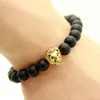 Antique Gold Farbe Buddha-Löwe-Kopf-Armband von Amulet Black Lava Stein Energie Perlenarmbänder Pulseras Hombre Schmuck