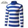 Winter Thick Warm Striped Pullover Sweater Men Turtleneck Mens Sweaters Slim Fit Pullover Men Knitwear Double collar