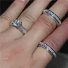 Luxe 100% vraiment 925 bague en argent sterling ensemble 3-en-1 bijoux de mariage pour les femmes 20ct 7 * 7mm coupe princesse topaze pierres précieuses anneaux doigt