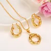 Wholesale 2017 New Big Hoop Earrings Pendant Women's wedding Jewelry Sets Real 14k yellow Solid Fine Gold Africa Daily Wear Gift