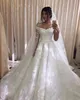 Off the Shoulder V-neck 3D Flowers Lace Applique Puffy Ball Gowns Wedding Dress Royal Style Fashion White Lace Bridal Dresses