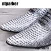 Scarpe da uomo con tacco 6 cm, modello serpente bianco grigio, scarpe eleganti in pelle geunine, scarpe da lavoro oxford a punta per uomo!