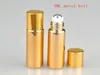 100 stks / partij 5 ml uv lege glazen navulbare parfumfles met metalen balrol op parfumflessen essentiële flessen goud zilveren kleur