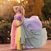 Färgglada chiffong moderskapsklänningar för fotografering med korta ärmar gravid klänning från axeln skräddarsydd maxi klänning 415