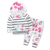 gestreepte print tweedelige kinderkleding set kinderen winterkleding capuchon en broek pakken meisjes jongens babykleding bloemenmeisje 893