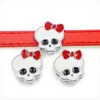 Whole 50pcs zinc alloy Halloween skull with bow tie 8mm slide Charms DIY Accessories Fit 8mm Pet Collars wristband SL1655831317