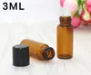 2020 Hot Selling Amber 1ml 2ml 3ml 5ml 10 ml glasrullflaskor med rostfritt stålkula för eterisk olja 1100pcs / lot gratis dhl