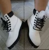 Botas de Neve de inverno Branco Marca Homens Mulheres Botas de Couro Da Motocicleta Botas Ao Ar Livre À Prova D 'Água Sapatos de Caminhada De Couro de Vaca Lazer Ankle Boots