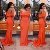 Sexy Off Shoulder Prom Dresses For Black Girls Orange Color Long Evening Gowns South African Formal Party Dress