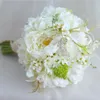 Ramo de novia con perlas de encaje de seda, peonías, rosas, broche de boda rústico elegante, ramo de novia blanco y morado, ramo de novia Artificial