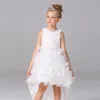 Ruffled White Organza High Low Flower Girl Dress With Sash