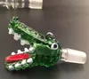 Krokodil hoofd glazen bong kommen met blauw groen 14mm 18mm mannetje en vrouw voor olierigs glazen pijp bong gratis DHL