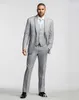 High Quality Two Buttons Light Grey Groom Tuxedos Groomsmen Best Man Suits Mens Wedding Blazer Suits Dinner Suit (Jacket+Pants+Vest)