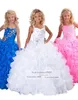 Wit Organza Baljurk Bloem Meisje Jurken Voor Bruiloft Vierkante Hals Kralen Kristal Meisjes Pageant Jurk Kids Prom Party Gowns219j