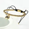 Wholesale New Arrival 4mm Gold And Silver Brass Beads With Clear Cz Turkish Lucky Eye Chams Lace Up Bracelet